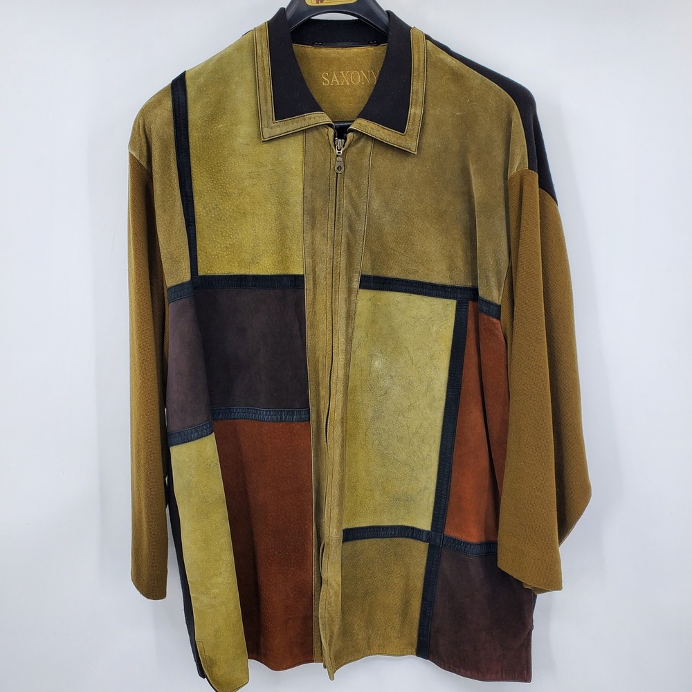 Saxony Vintage Genuine Leather Patchwork Jacket 3XB Multicolor Suede 90s Grandpa
